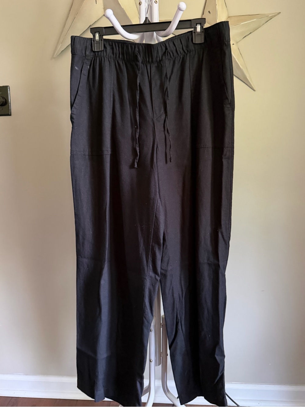 Gap Black Linen Drawstring Wide-Leg Pants